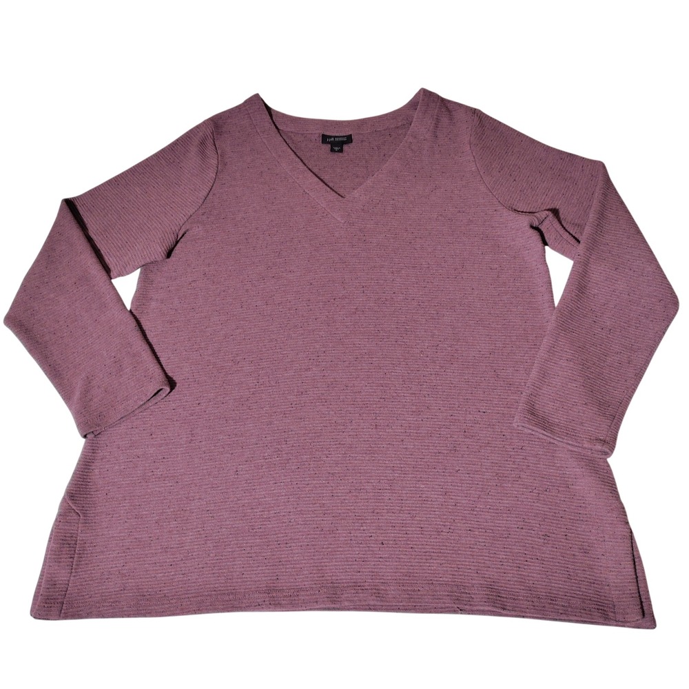 J. Jill Wearever Mauve Purple Ribbed Flecked V-Neck Tunic Top Medium